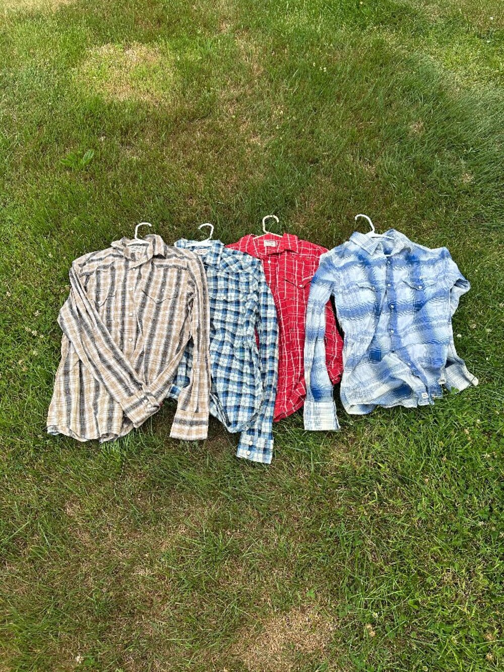 Lucky Brand 4 Medium Plaid Cotton Western Pearl Snap shirts New